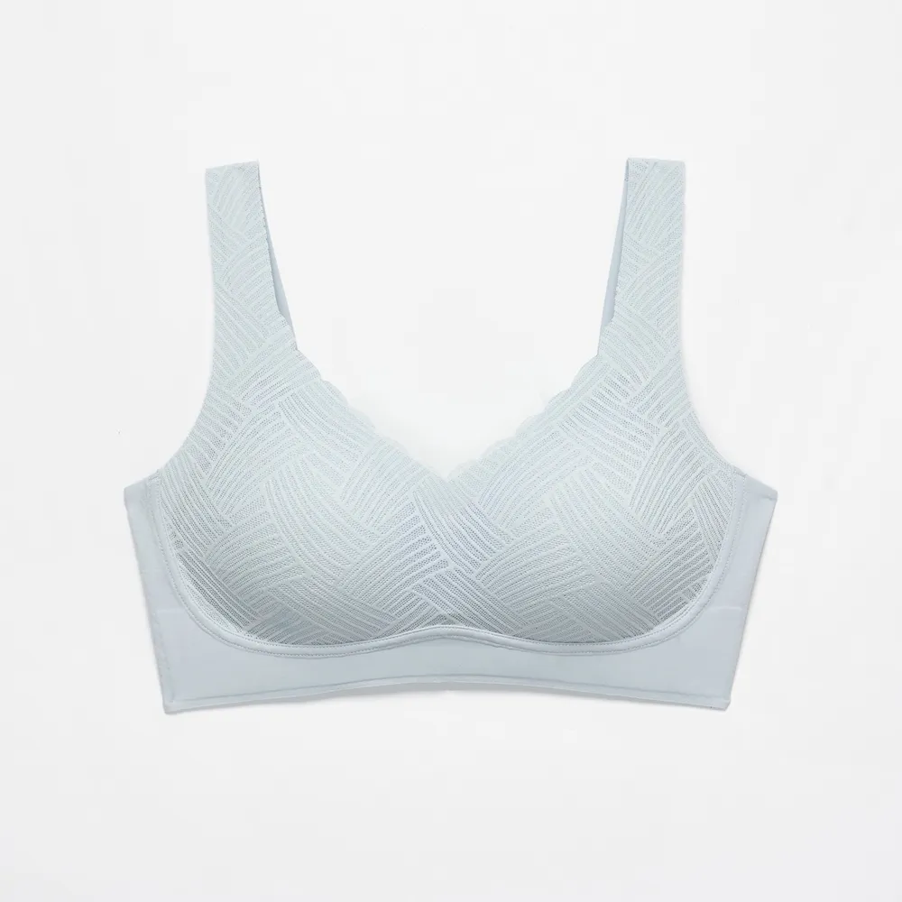 【Wacoal 華歌爾】7 DAY Bra 4L無鋼圈無痕內衣 蕾絲無鋼圈背心升級款-NBB232FC(沁涼灰)