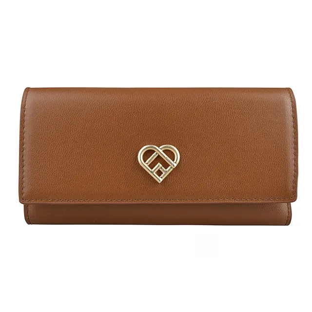 【FURLA 芙拉】FURLA MY JOY 心型LOGO荔枝紋牛皮12卡釦式長夾(展示品/白蘭地褐)