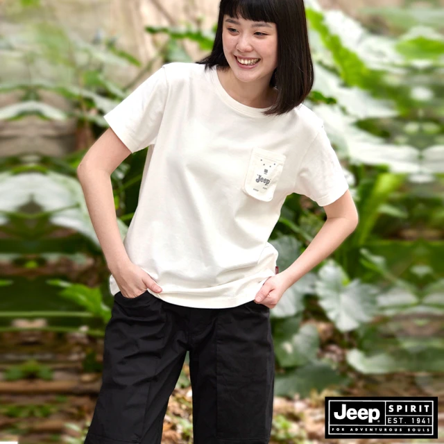 JEEP 女裝 美式簡約休閒口袋長褲(黑色)