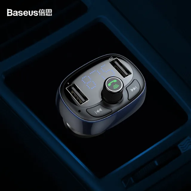 【Baseus倍思】T貓頭 車載藍牙 MP3音樂播放器 充電器 車用FM發射器 USB數顯車充(車載藍牙 充電頭 充電器)