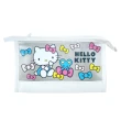 【小禮堂】Hello Kitty 皮質三角透明化妝包 白 - 2款隨機(平輸品)
