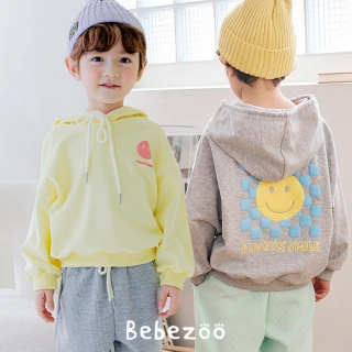 【BebeZoo】格紋笑臉連帽長袖上衣/帽T(TM2301-216-TS202)