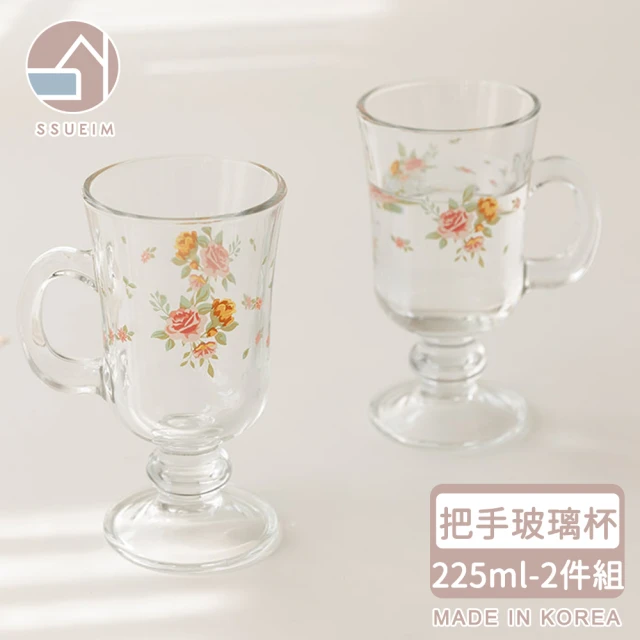 【韓國SSUEIM】古典玫瑰系列把手玻璃杯2件組(225ml)