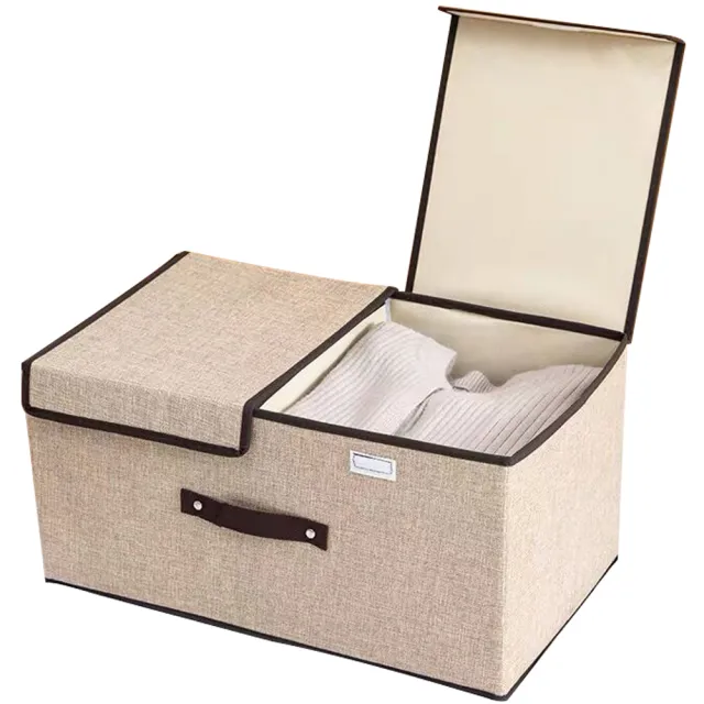 【Nil】雙蓋可折疊棉麻收納箱 家用衣櫃衣物整理箱(儲物盒 置物箱 收納盒 整理盒 置物盒 儲物箱)