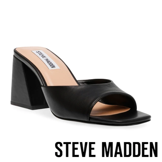 STEVE MADDEN GLOWING 素面方頭粗跟拖鞋(黑色)