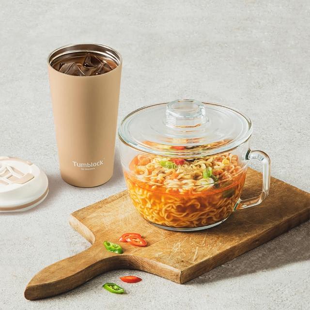 【Glasslock】強化玻璃可微波泡麵碗 保溫杯2件組 二色  