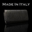 【iTa.a】100%義大利Tuscany製。100%頂級植鞣真皮革(翻蓋雙壓釦長夾-墨石黑)