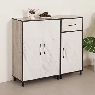 【Homelike】普亞斯置物櫃二件組-大理石紋雙色(雙門櫃+單抽櫃)