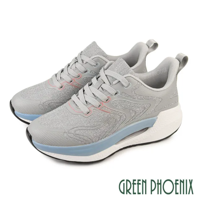 【GREEN PHOENIX 波兒德】女 休閒鞋 運動鞋 健走鞋 氣墊 厚底 彈力(灰色、黑色)