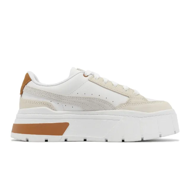 【PUMA】休閒鞋 Mayze Stack Luxe Wns 女鞋 白 米 厚底 增高 皮革 麂皮(38985305)