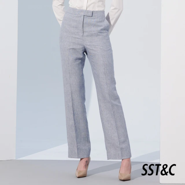 【SST&C 最後65折】淺灰藍格紋直筒西裝褲7262305002