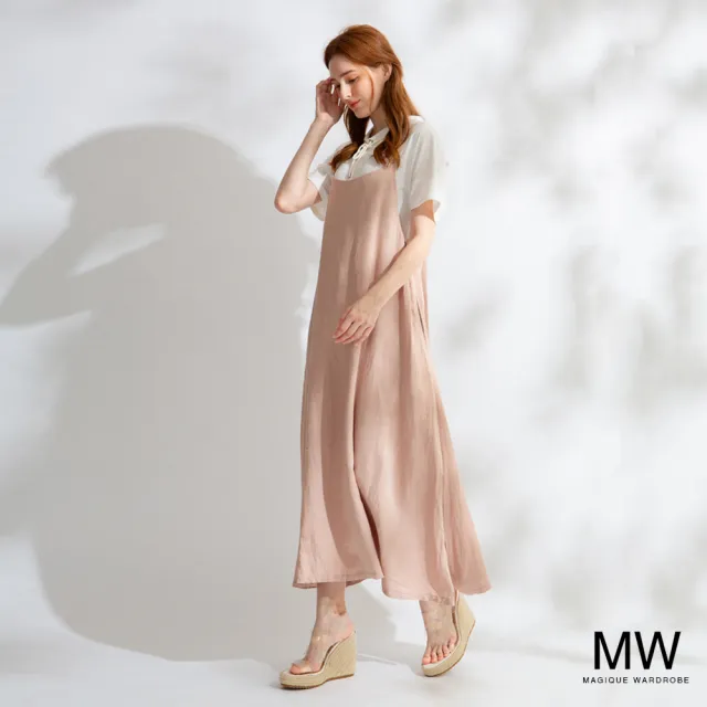 【MAGIQUE WARDROBE】亞麻後V綁帶連身裙(2色)