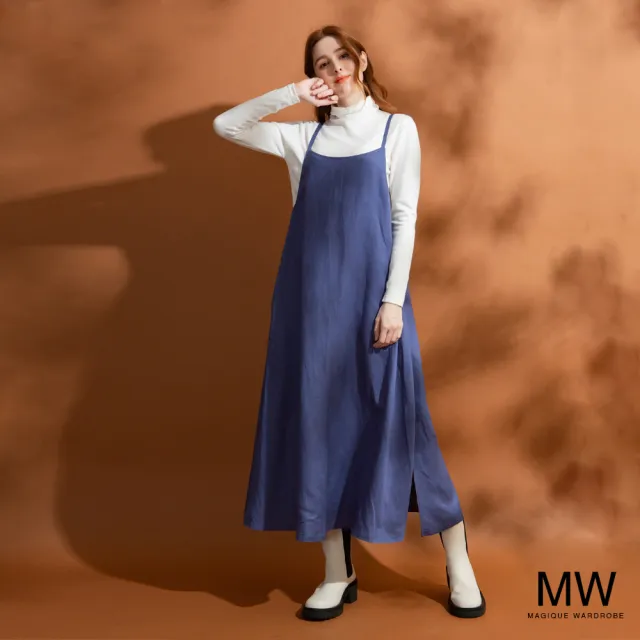 【MAGIQUE WARDROBE】亞麻後V綁帶連身裙(2色)