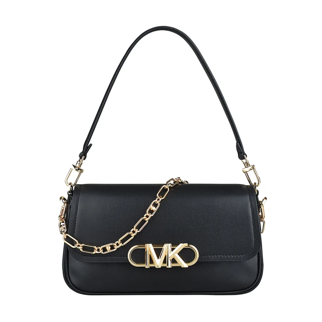 Michael Kors MK MICHAEL KORS PARKER金字LOGO牛皮磁釦式鏈帶肩背包(中/黑)