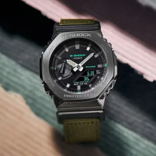 【CASIO 卡西歐】G-SHOCK 金屬八角防護構造雙顯錶 情人節 禮物(GM-2100CB-3A/速)