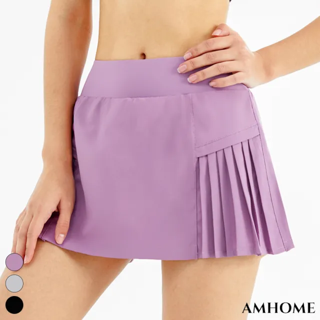 【Amhome】夏季運動健身短褲防走光戶外速乾裙褲跑步透氣健身房短裙百褶短裙#117223(3色)