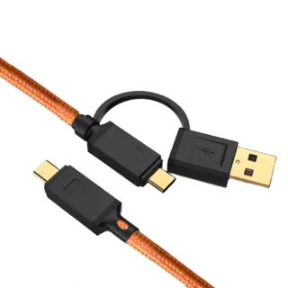 【UniSync】Type-C/USB to Type-C 二合一60W大功率急速快充傳輸線 橘