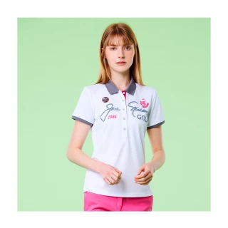 【Jack Nicklaus 金熊】GOLF女款印花設計吸濕排汗POLO衫/高爾夫球衫(白色)