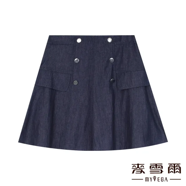【MYVEGA 麥雪爾】高含棉排扣造型傘狀褲裙-藍