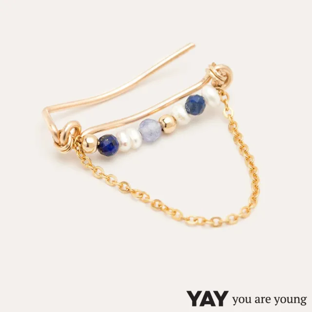 【YAY You Are Young】Queen 星辰豆豆珍珠青金石耳環 貼合耳廓耳環 金色細鍊款(此商品為單支販售)