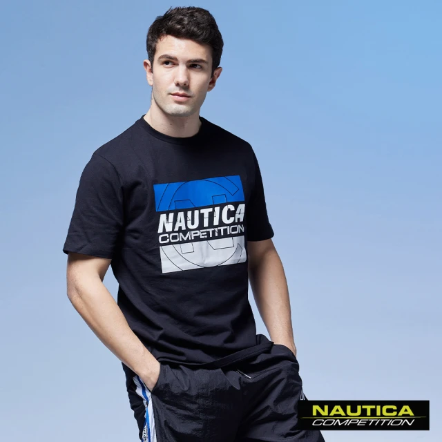 【NAUTICA】男裝 COMPETITION簡約撞色LOGO短袖T恤(黑)