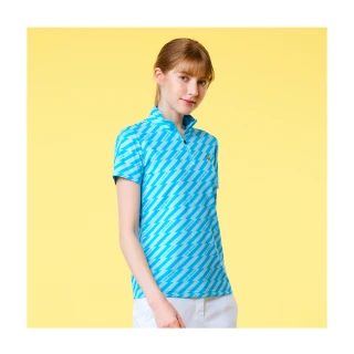【Jack Nicklaus 金熊】GOLF女款立領數位印花吸濕排汗POLO衫/高爾夫球衫(藍色)