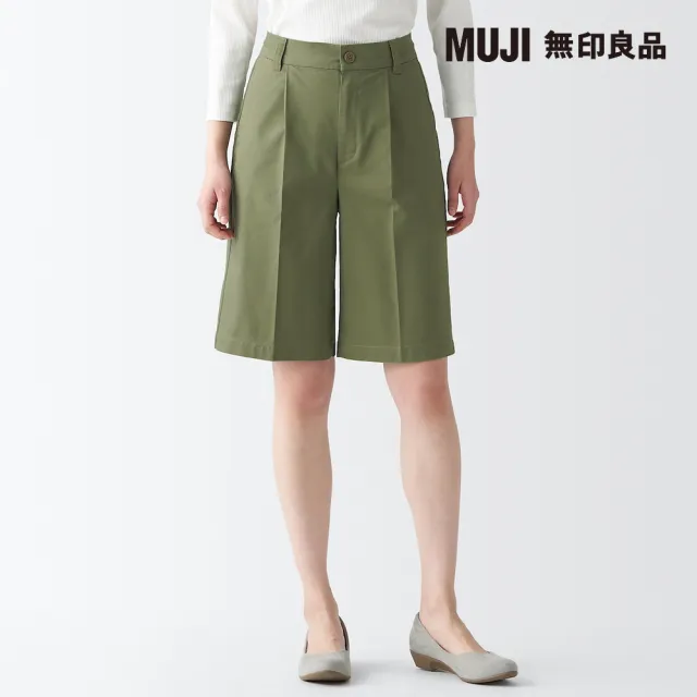 【MUJI 無印良品】女棉混彈性綾織五分褲(共3色)
