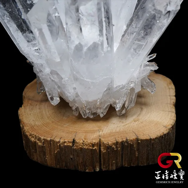 【正佳珠寶】白水晶 純淨能量水晶簇 ｜原木崖柏木座(白水晶原礦晶簇群 消磁能量之王)