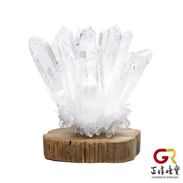 正佳珠寶】白水晶純淨能量水晶簇｜原木崖柏木座(白水晶原礦晶簇群消磁