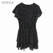 【JESSICA】甜美點點雪紡蛋糕裙擺收腰短袖洋裝23327A（黑）