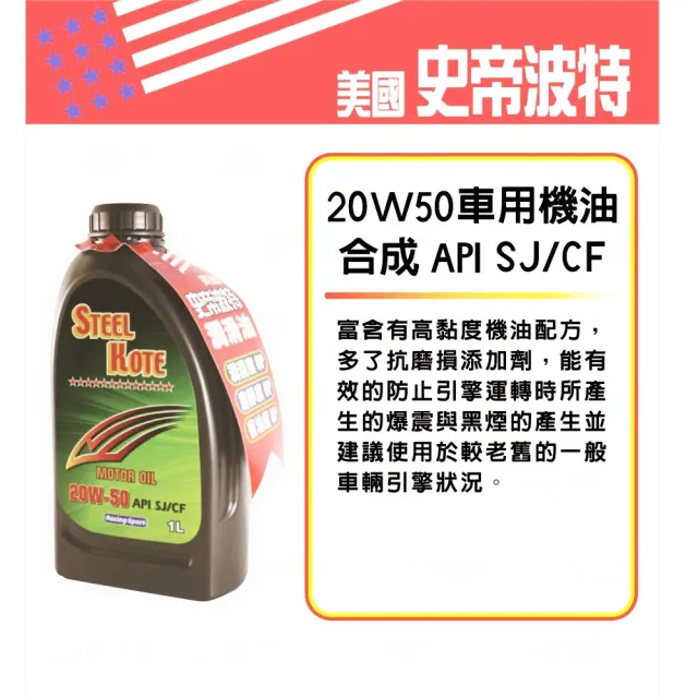 【STEEL KOTE 史帝波特】美國史帝波特20W50合成車用機油12入一箱組(機油 車用機油)