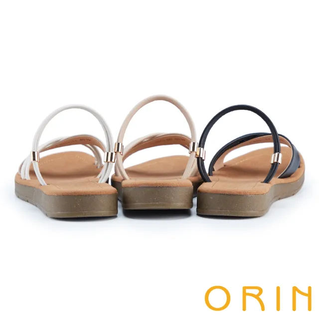 【ORIN】交叉線條皮革平底涼拖鞋(黑色)