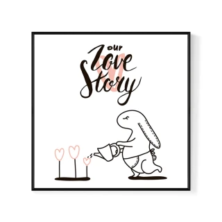 【菠蘿選畫所】Bunny love•Our story-40x40cm(簡約戀愛兔兔插畫/兒童房掛畫/告白禮物)