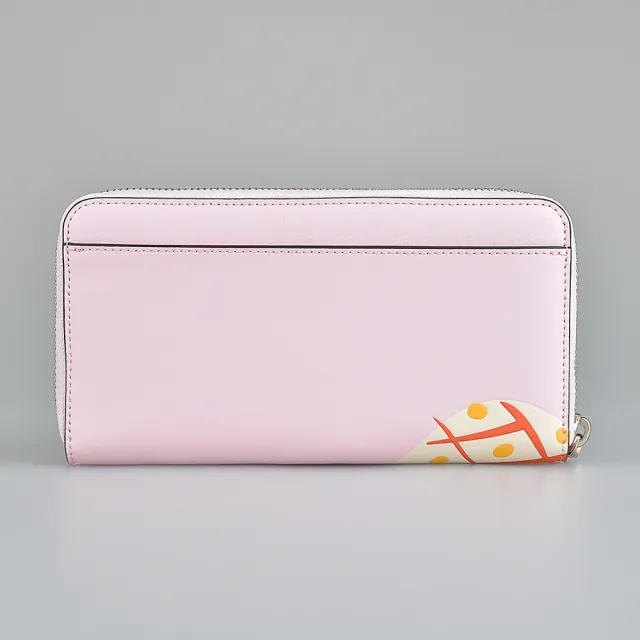 【KATE SPADE】Kate Spade金屬字母LOGO塗鴉鳳梨設計牛皮12卡拉鏈長夾(展示品/櫻花粉)