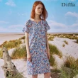 【Diffa】俏麗藍白花拉克蘭袖連身洋裝-女