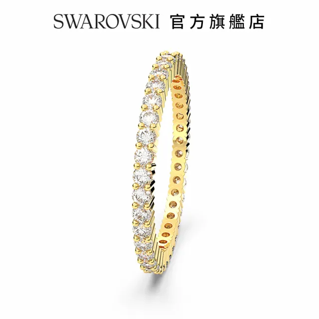 【SWAROVSKI 官方直營】Vittore 戒指 圓形切割 白色 鍍金色色調 交換禮物