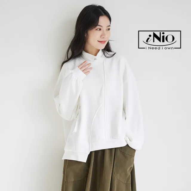 【iNio 衣著美學】秋冬新品 長袖上衣 現貨 拼接風 保暖內刷毛 小立領(CBW1441)