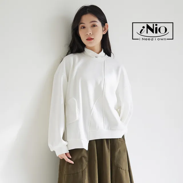 【iNio 衣著美學】秋冬新品 長袖上衣 現貨 拼接風 保暖內刷毛 小立領(CBW1441)