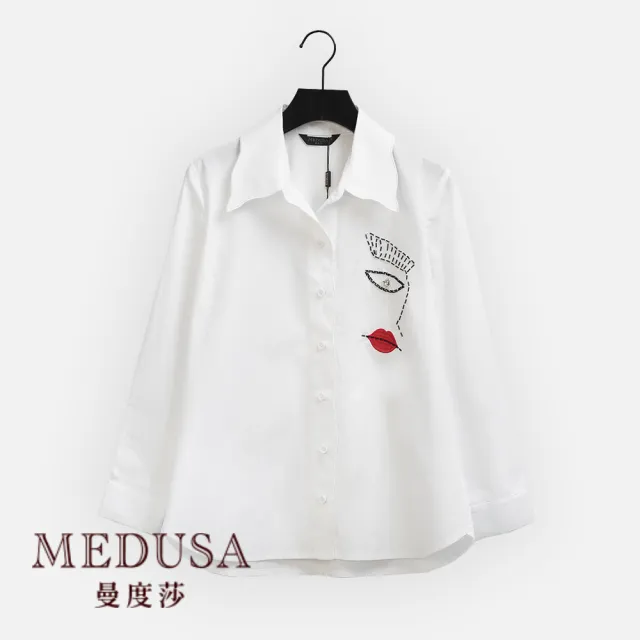 【MEDUSA 曼度莎】現貨-刺繡紅唇純棉襯衫（M-2L）｜女襯衫 白襯衫 女上衣(105-74001)
