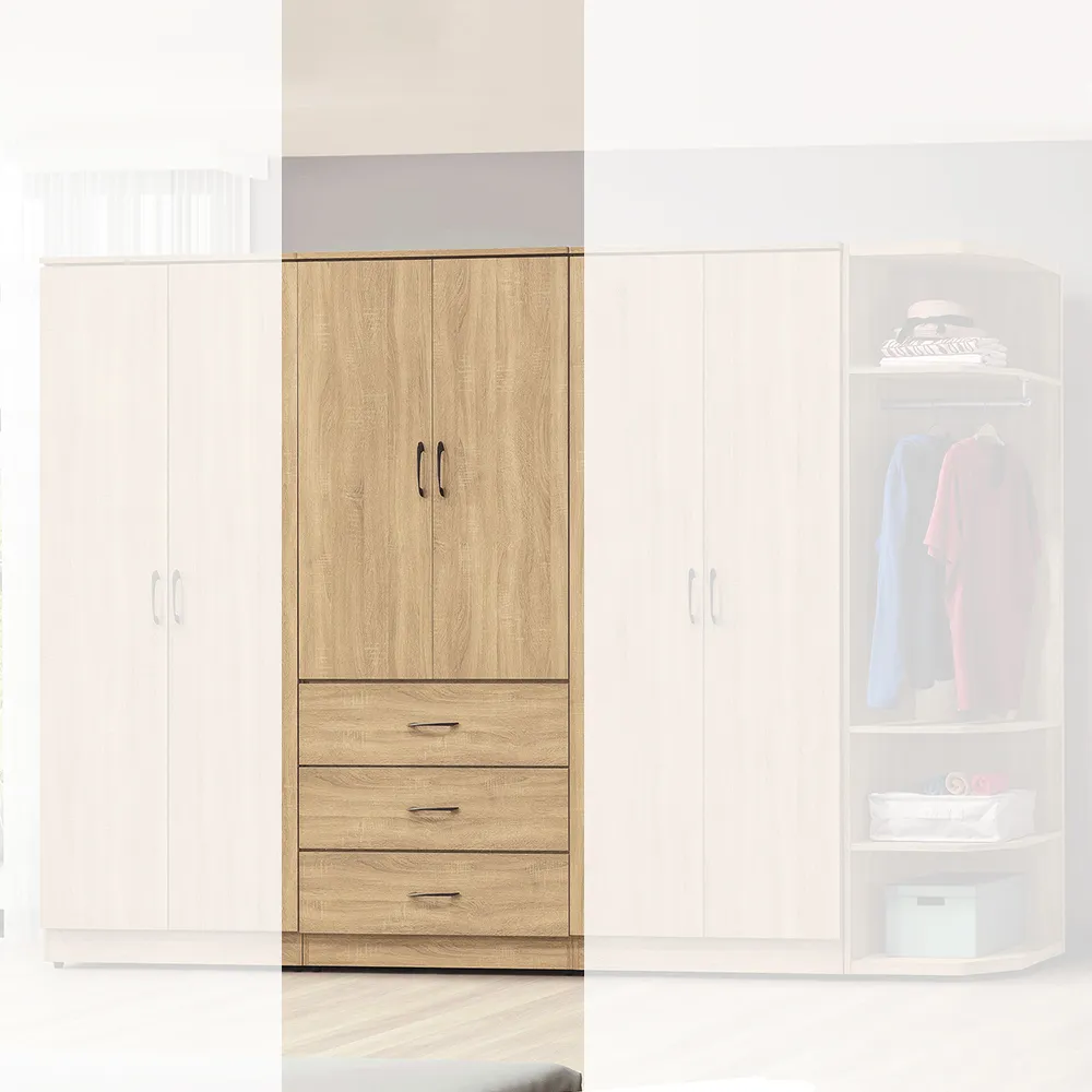 【顛覆設計】聖艾諾鋼刷橡木色3x7尺三抽衣櫥