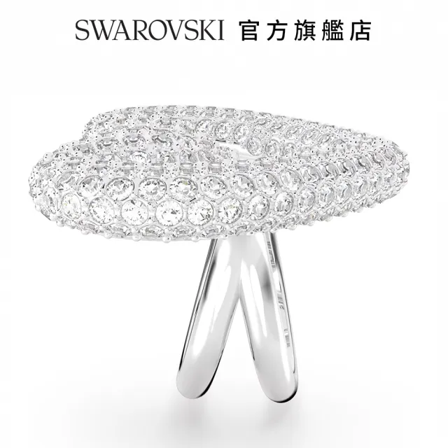 【SWAROVSKI 官方直營】Una 個性戒指 心形  大碼  白色  鍍白金色 交換禮物
