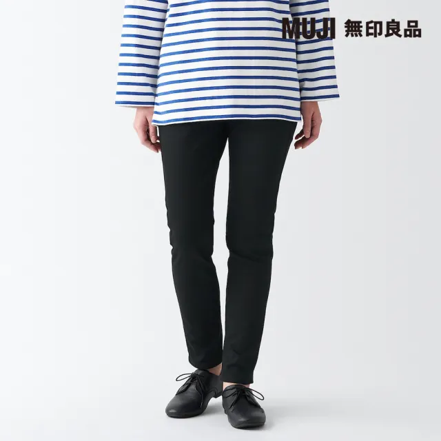 【MUJI 無印良品】女有機棉混超彈力丹寧窄版褲(黑色)