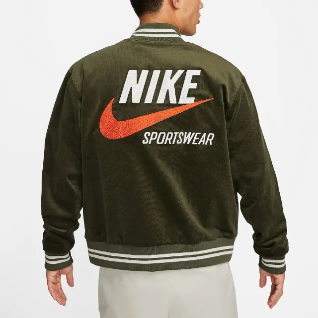 NIKE 耐吉】棒球外套NSW Trends Bomber 男款燈芯絨綠復古寬鬆刺繡大