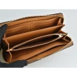 【COACH】COACH金字LOGO印花設計PVC 12卡拉鍊手拿長夾(棕x紅)