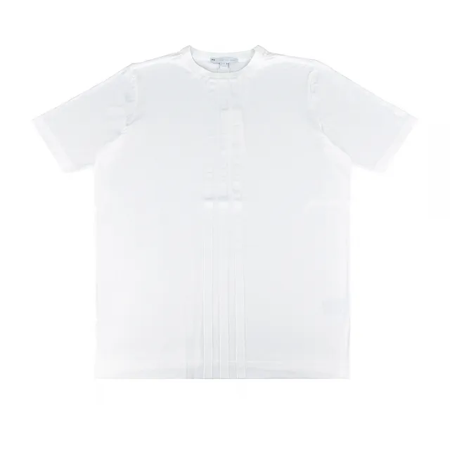【Y-3 山本耀司】Y-3 20週年紀念款白字LOGO白色直條紋設計純棉短袖圓領T恤(平輸品/男款/白)