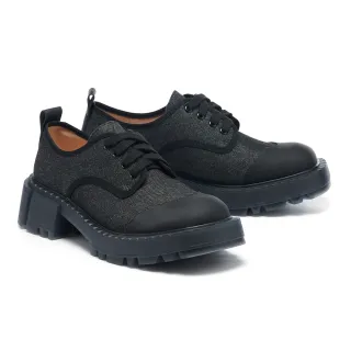 【MISS 21】霸氣酷跩異材質拼接綁帶厚底鞋(黑)