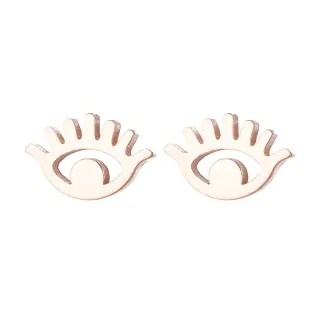 【VIA】白鋼耳釘 白鋼耳環 眼睛耳環/時尚系列 大眼睛造型白鋼耳釘(玫瑰金色)