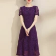 【FQ 時尚天后】素雅圓領紫羅蘭鉤花蕾絲洋裝(中大尺碼/M-4XL)