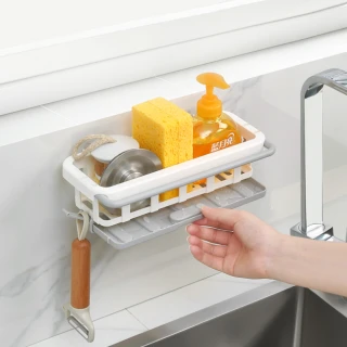 【Airy 輕質系】廚房瀝水置物籃伸縮抹布架(白色)