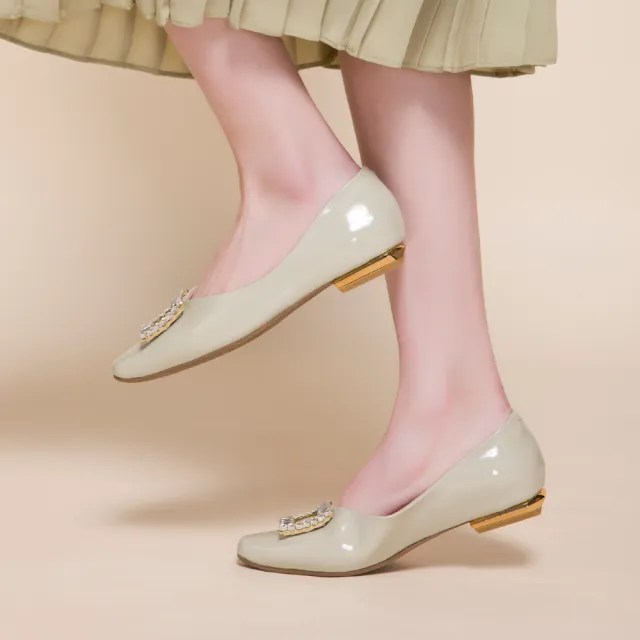 【FAIR LADY】我的旅行日記 典雅輕奢水鑽飾釦平底鞋(湖水綠、502702)